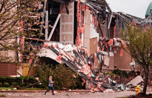 A tornado on March 28 hit Jonesboro’s Mall at Turtle Creek particularly hard. Ted Herget’s Gearhead Outfitters sustained extensive damage.