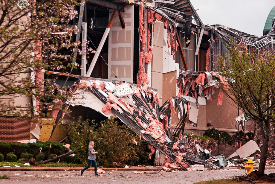 A tornado on March 28 hit Jonesboro’s Mall at Turtle Creek particularly hard. Ted Herget’s Gearhead Outfitters sustained extensive damage.