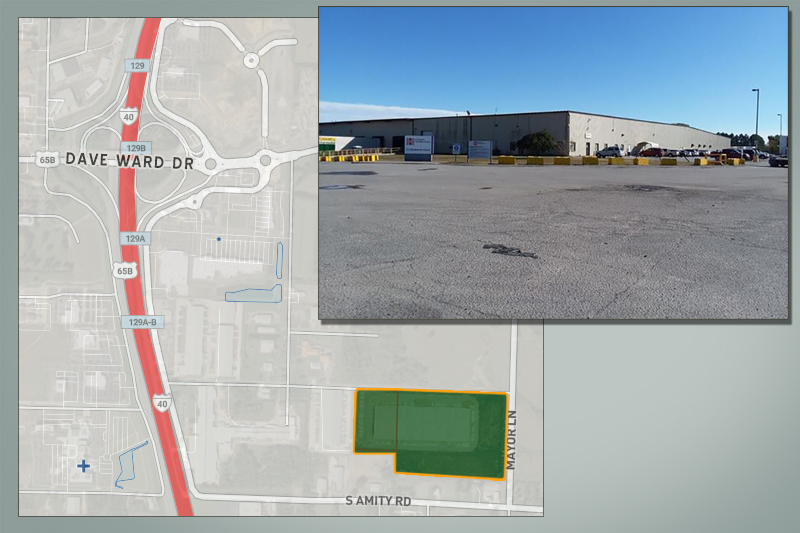 The warehouse at 1475 William J. Clark Drive in Conway. (Parcel lines approximate.)