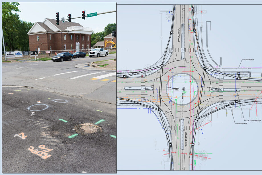 A roundabout is planned at the corner of Donaghey and College avenues (schematic shown at right).