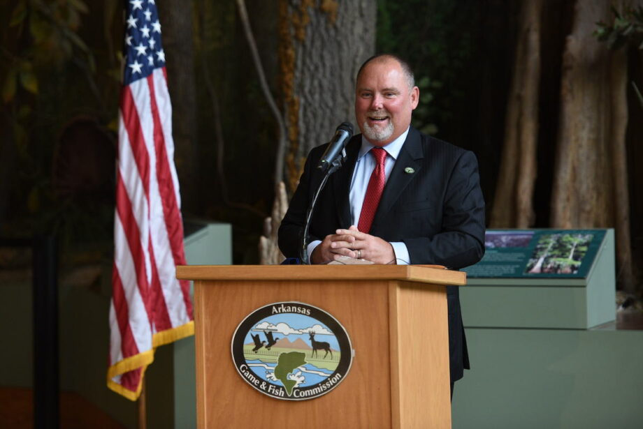 Rob Finley speaks Friday at the Witt Stephens Jr. Central Arkansas Nature Center.