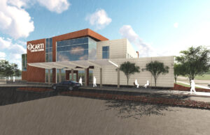 Rendering of the CARTI Cancer Center planned for Pine Bluff, as designed by Polk Stanley Wilcox architects in Little Rock.