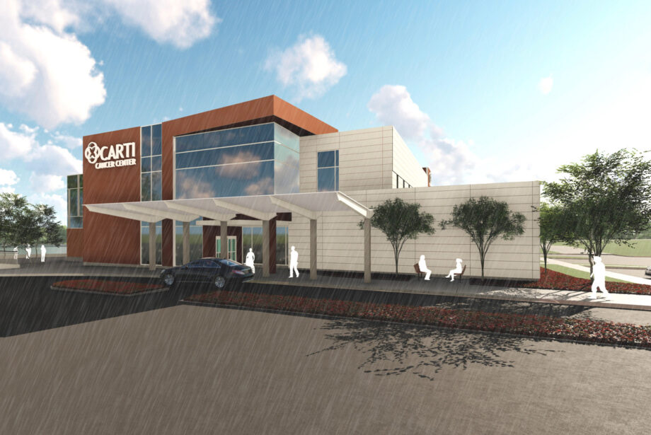 Rendering of the CARTI Cancer Center planned for Pine Bluff, as designed by Polk Stanley Wilcox architects in Little Rock.