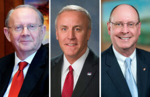 Dale Cole, chairman and CEO of First Community Bank in Batesville; Tracy French, president and CEO of Centennial Bank in Conway; and George Makris, chairman and CEO of Simmons First National Corp.