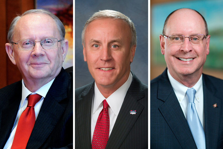 Dale Cole, chairman and CEO of First Community Bank in Batesville; Tracy French, president and CEO of Centennial Bank in Conway; and George Makris, chairman and CEO of Simmons First National Corp.