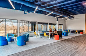 Interior designer Katie Baldwin of Core Architects believes post-pandemic office spaces will remain open, but with more attention paid to materials that can handle “rigorous use and cleaning.”