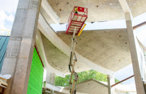 A portion of the concrete roof in the area of the south entrance glass atrium.