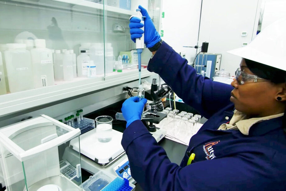 A Standard Lithium analytical chemist performs real-time tests on samples at the dedicated lab attached to the demonstration lithium extraction plant in El Dorado.
