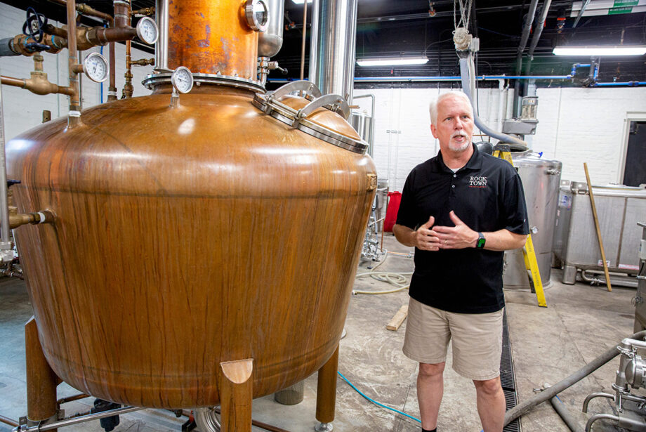 Phil Brandon at Rock Town Distillery in Little Rock talks about the distilling process. Since the start of the COVID-19 global pandemic, Rock Town Distillery has seen an increase in sales from liquor stores.