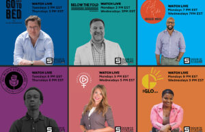 The current lineup of SourceStream show hosts includes the network's executive brass, shown in the top row. From left, Editor-in-Chief Blake Rutherford, President Wade Murphy and CEO Khalid Jones.