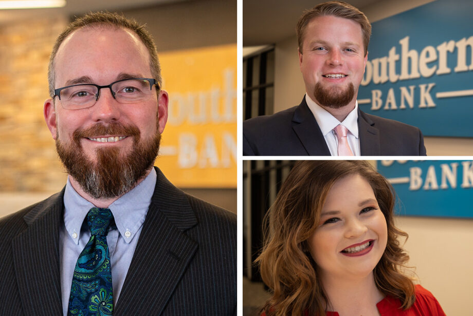 Clockwise from left: Jon Holman of Southern Bank's Searcy location, and Traike Elliot and Macie Arnold of the bank's Cabot branch