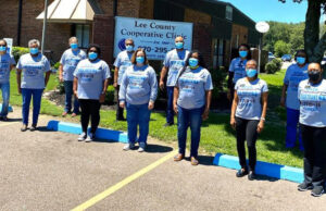Several LCCC staff members are prepared in their COVID-19 awareness shirts.