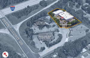 The property highlighted above at 8821 Knoedl Court in Little Rock is home to SCA Pharmaceuticals. (Parcel lines are approximate and shown for illustration only.)