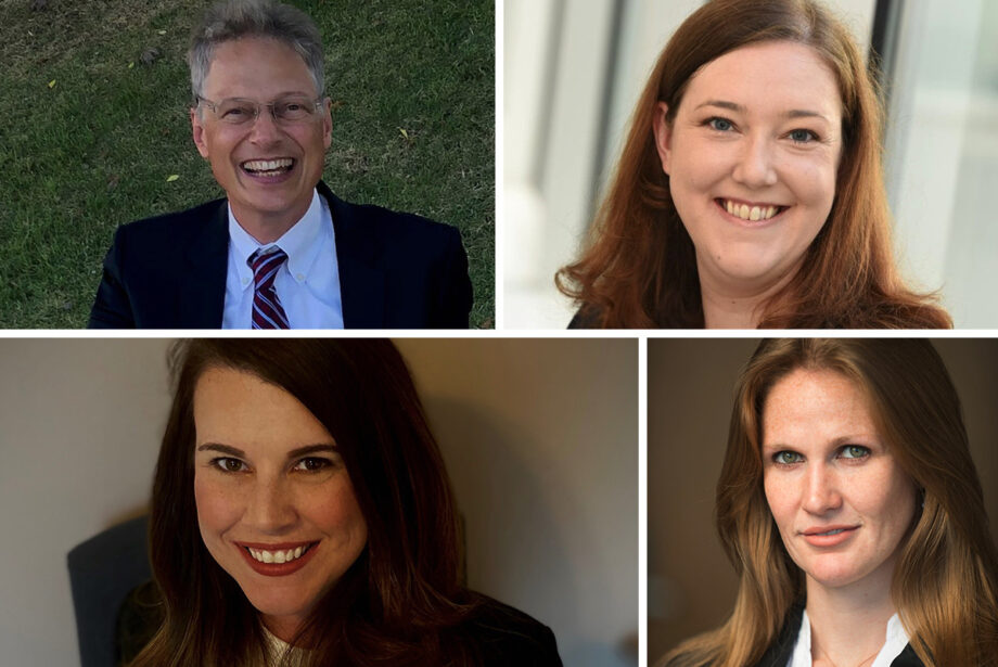 Clockwise from top left: Aaron Schwabach, Rebecca Feldmann, Carolyn Ryburn and Desireé Slaybaugh of the Bowen School of Law at UA Little Rock.