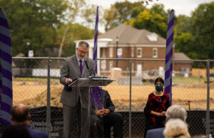 Houston Davis, president of the Univeristy of Central Arkansas in Conway, speaks at the groundbreaking ceremony for its Windgate Center for Fine and Performing Arts.
&nbsp;