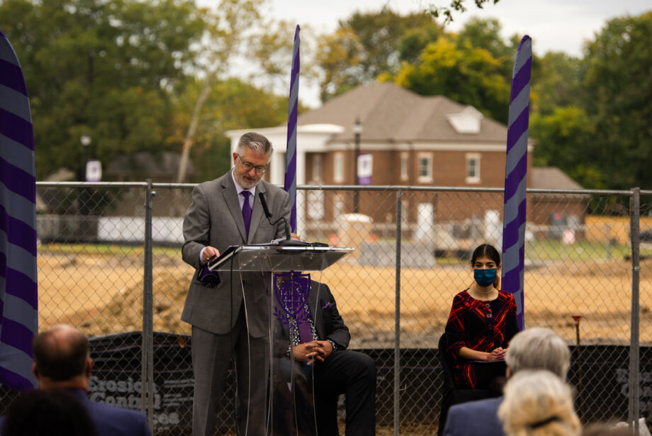 Houston Davis, president of the Univeristy of Central Arkansas in Conway, speaks at the groundbreaking ceremony for its Windgate Center for Fine and Performing Arts.
&nbsp;