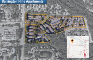 Barrington Hills Apartments sits on about 12 acres of land at 1221 Reservoir Road in Little Rock. (Parcel lines are approximate and shown for illustration purposes only.)
