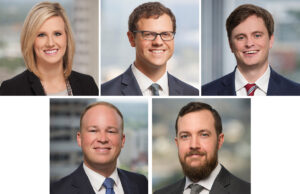 New members of Mitchell Williams Selig Gates & Woodyard, clockwise from top left: Ashley Gill, David Koehler, Graham Talley and Jordan Wimpy, all of Little Rock, and Wade Bowen of Jonesboro