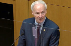 Gov. Asa Hutchinson delivers his "State of the State" address in the state House of Representatives on Tuesday.