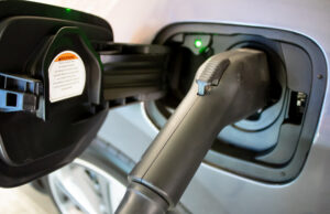 An electric vehicle on a charger. According to the&nbsp;U.S. Department of Energy, the number of charging stations in Arkansas is behind other states and more urban areas of the country.