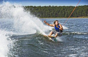 Lake Ouachita is a popular spot for wakeboarding and other water sports because it's often less crowded with calmer water.
