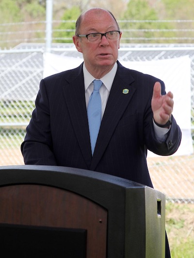 Pulaski County Judge Barry Hyde speaks during a flip-the-switch ceremony for Today Power's new solar project at the Pulaski County Detention Center.