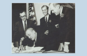 Arkansas Gov. Winthrop Rockefeller signs the Arkansas Freedom of Information Act into law on February 14, 1967.
