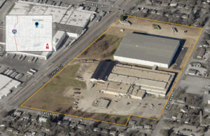 The former Ball Meatpack plant at 1200 Crutcher St. in Springdale. (Parcel lines are approximate and shown for illustration only.)
