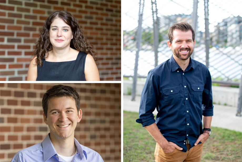 Clockwise from top left: Emily Moore, Keith Jagger and Juan Rodriguez of John Brown University in Siloam Springs