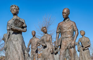 The Little Rock Nine, cast in bronze at the Arkansas State Capitol.
