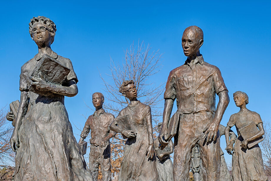 The Little Rock Nine, cast in bronze at the Arkansas State Capitol.