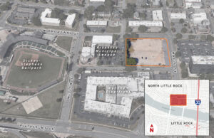 The Arkansas Municipal League is the new owner of a 2.4-acre lot at 201 Maple St. in North Little Rock. (Parcel dimensions are approximate and shown for illustration only.)