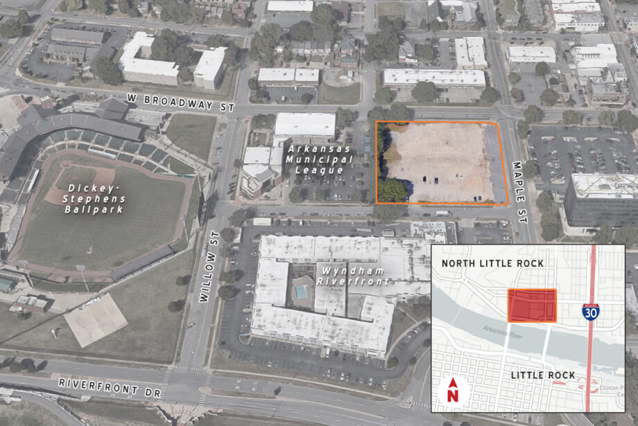 The Arkansas Municipal League is the new owner of a 2.4-acre lot at 201 Maple St. in North Little Rock. (Parcel dimensions are approximate and shown for illustration only.)