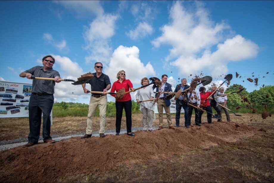 From left, Brent Morgan, Bank OZK president of commercial banking in south Arkansas; Melvin Edwards, Bank OZK senior vice president/administrative services executive; Carmen McClennon, Bank OZK chief retail banking officer; Stuttgart Mayor Norma King Strabala; Tim Hicks, Bank OZK chief credit and administrative officer; Lt. Gov. Tim Griffin; Bill Halter of Scenic Hill Solar; Cathy Bonner, Bank OZK SVP/director of employee relations, diversity and inclusion; Nick Brown, Bank OZK director; and Senator Ricky Hill, Bank OZK EVP/commercial banking market executive.