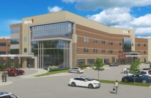 A rendering of the main entrance of the planned ER and ICU expansion at Mercy Fort Smith.