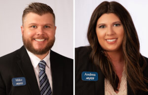 Mike Damron and Andrea Jobe of Arvest Bank in Conway