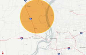 Amazon hints that the future whereabouts of its Apple Blossom solar project in eastern Arkansas will be somewhere inside the orange circle shown above.