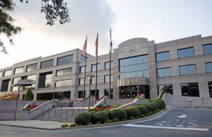 The Dillard’s headquarters in Little Rock, backing up to the Arkansas River. The company’s shares have hit historic highs despite worries about a COVID variant’s disruptive potential and the fact that mall vacancies hit an all-time high in the first quarter, 11.4%.