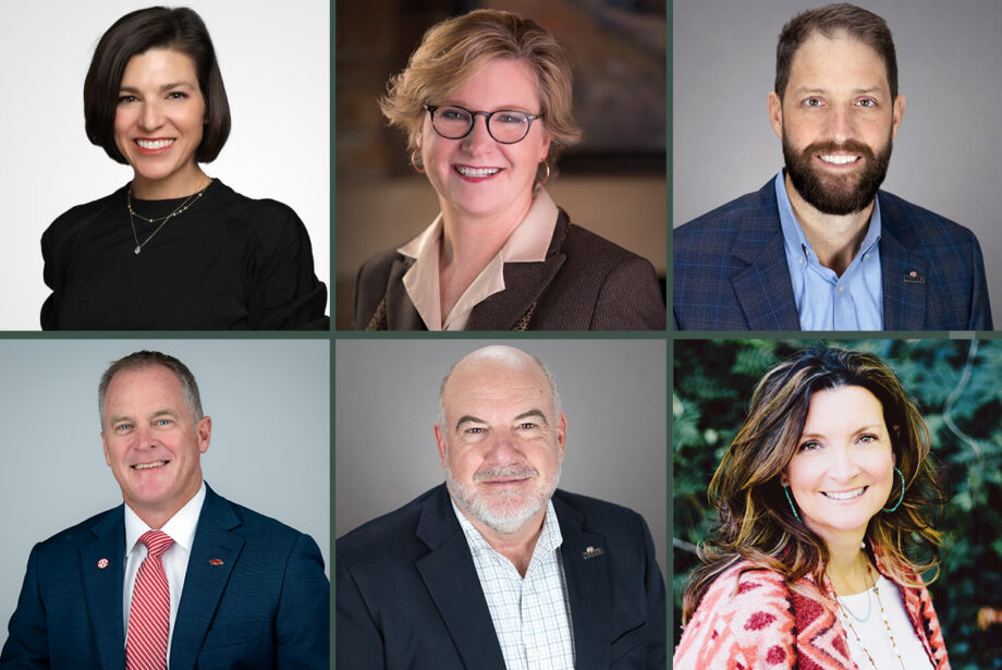 Clockwise from top left: Sam&rsquo;s Club Chief Merchant Megan Crozier, Winthrop Rockefeller Institute CEO Marta Loyd, incoming Nabholz CEO Jake Nabholz,&nbsp;Seal Solar Co-Founder and President Heather Nelson, outgoing Nabholz CEO Greg Williams and University of Arkansas Vice Chancellor of Athletics Hunter Yurachek.