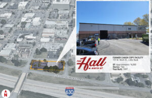 CJS Enterprises Inc. is handling construction of The Hall at 721 W. Ninth St. in downtown Little Rock. Inset photo courtesy of The Design Group.&nbsp;(Parcel lines are approximate and shown for illustration only.)