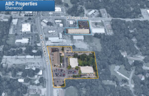 ABC Fitness is listing three of its Highway 107 properties for sale, bordered in yellow, while moving its workforce into its Kiehl location, bordered in blue.