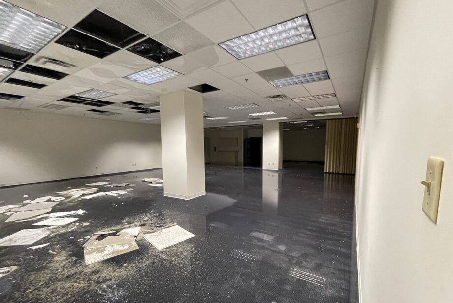 Photos assembled by the Bank of America Plaza's biggest tenant, the&nbsp;Wright Lindsey & Jennings law firm, show areas of disrepair in the 52-year-old building, including water damage from flooding in February.