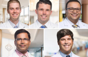Clockwise from top left: Dr. Andrew Briggler, Dr. Brent Cameron, Dr. Shivang Desai, Dr. Matthew Katz and Dr. Appalanaidu Sasapu.