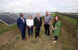 From left, Blytheville Mayor James Sanders, Seal Solar CEO Josh Davenport, Sen. John Boozman, Lexicon CEO Patrick Schueck and Seal President Heather Nelson.