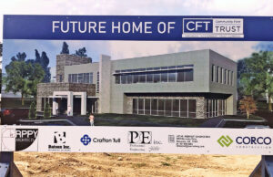 An artist's rendering of new home of Community First Trust Co. is shown at the location's construction site in Hot Springs.