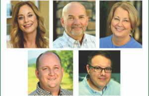 Clockwise from top left: Brandi Cooper, Neil Corder, Karen Cree, Rich Moellers and Brandon Zinser all of the Petit Jean Bancshares board of directors in Morrilton