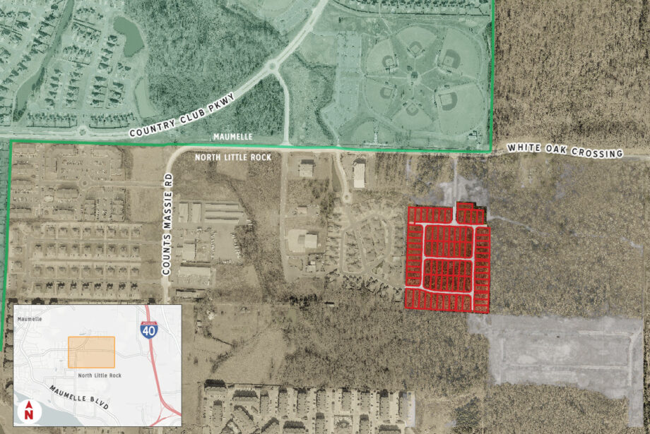 Rausch Coleman plans to develop 77 residential lots 1.5 miles west of the new White Oak Crossing interchange at Interstate 40.