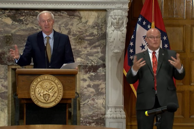 Arkansas Gov. Asa Hutchinson announces that he won't sign a bill requiring businesses with vaccine mandates to provide an exemption process for workers. The Republican governor allowed the measure to become law without his signature.&nbsp;