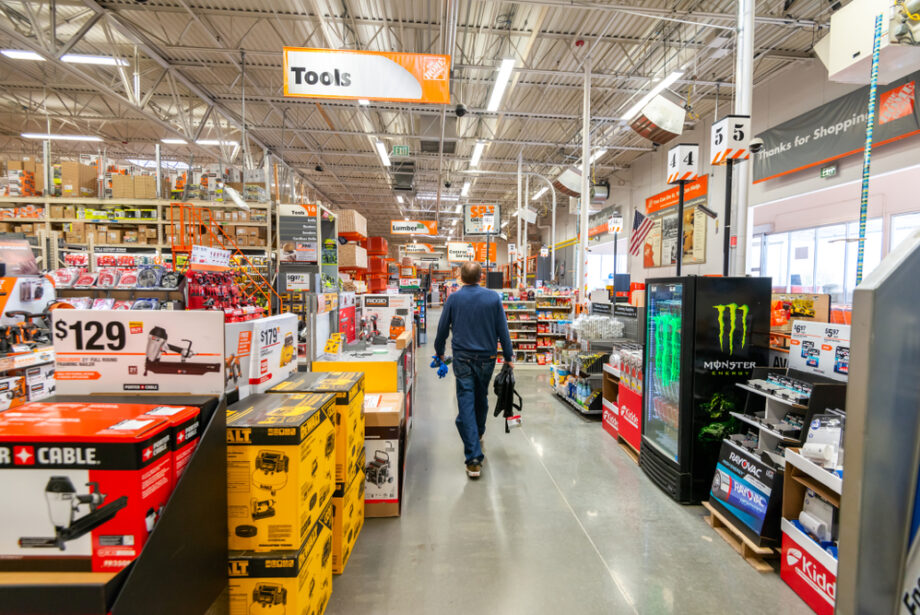A shopper walks down an aisle at a Home Depot in Oregon in 2018.&nbsp;