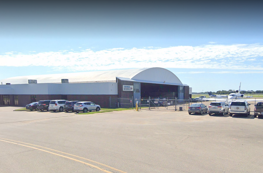 A Google Street View image of a plane parked outside a hangar at Jonesboro Municipal Airport in 2021.&nbsp;